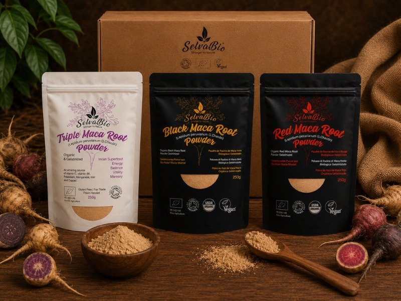 SelvaBio Raíz de Maca Orgánica Triple, Roja y Negra